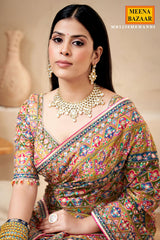 Mehandi Printed Satin Silk Saree for Women Festive & Party Wear Elegant Saree