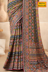 Mehandi Printed Satin Silk Saree for Women Festive & Party Wear Elegant Saree
