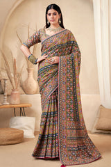 Mehandi Printed Satin Silk Saree for Women Festive & Party Wear Elegant Saree