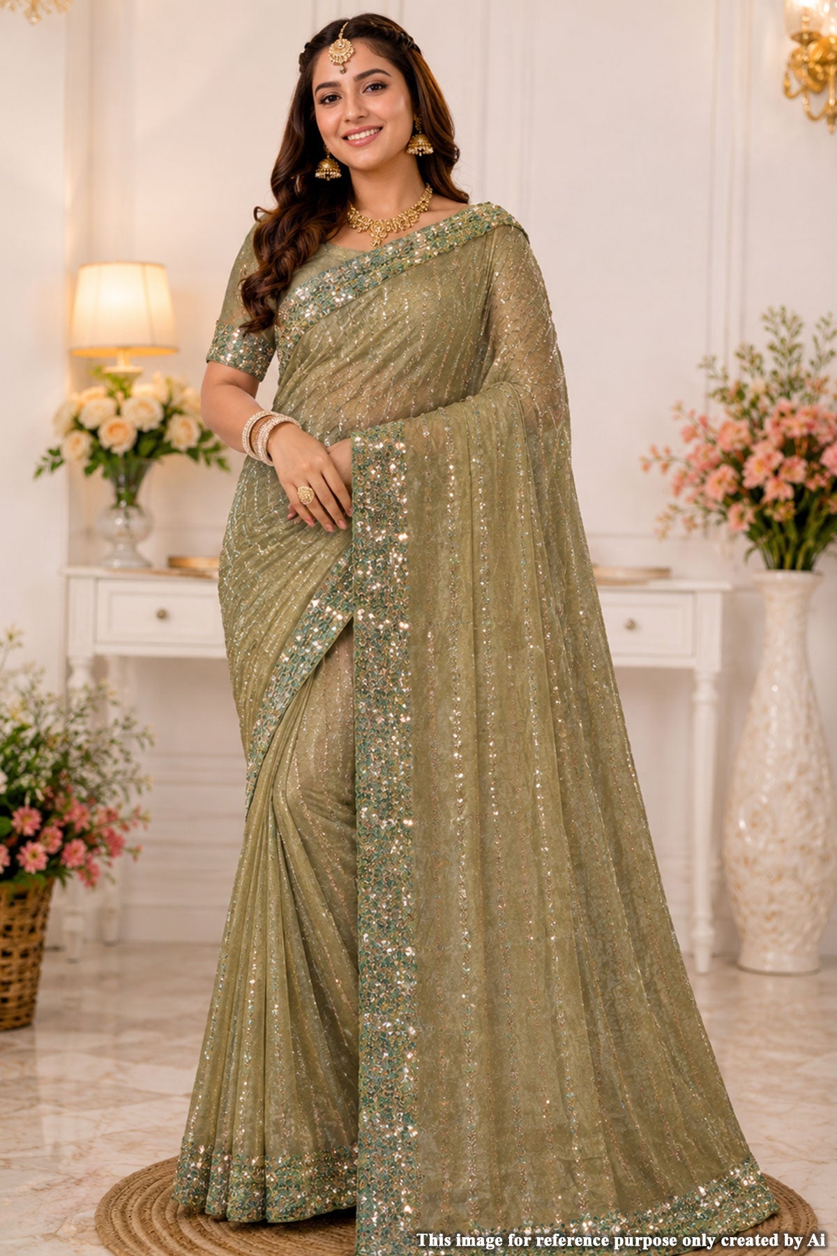 Sea Green Tissue Sequin Saree
