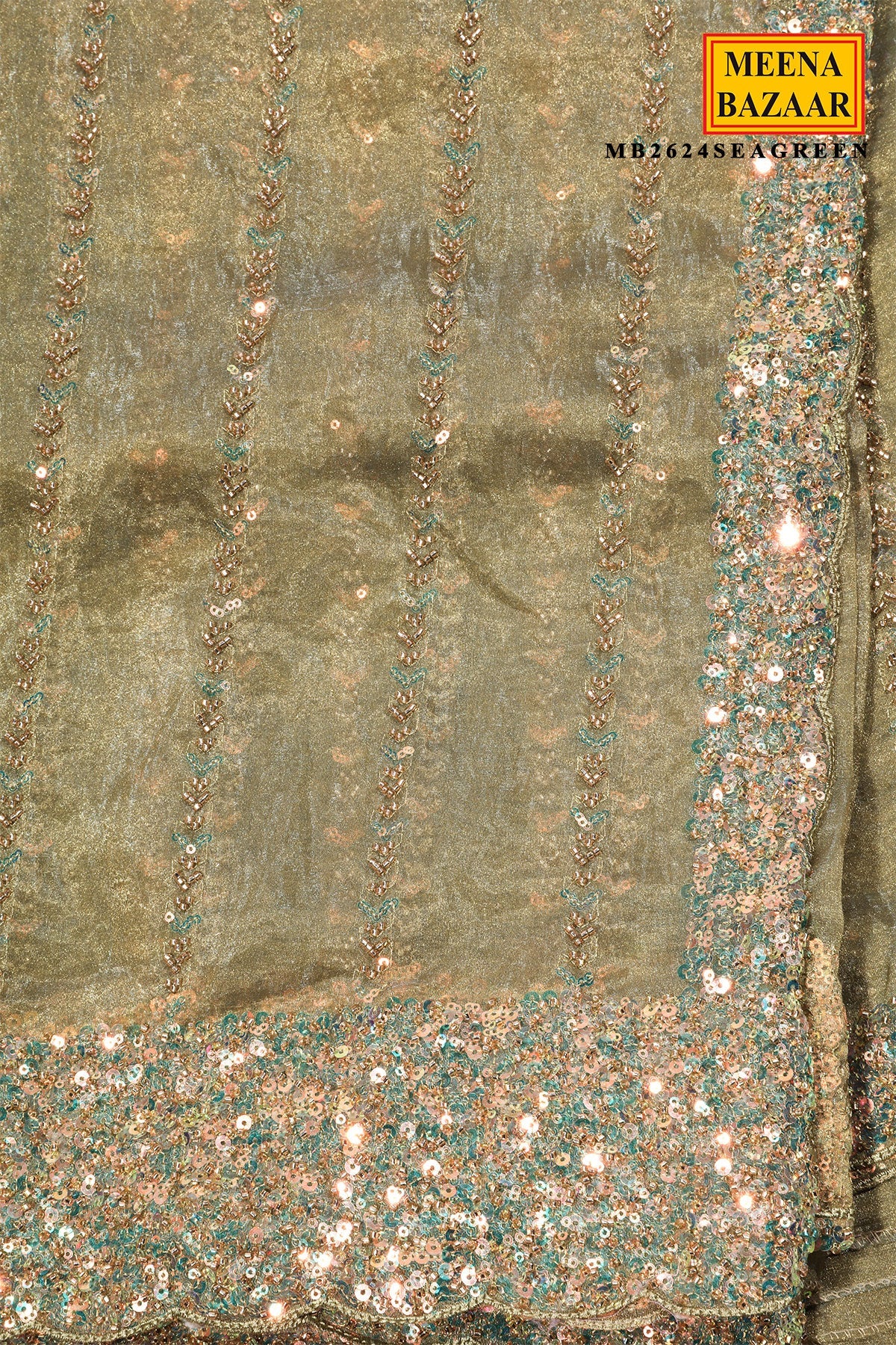 Sea Green Tissue Sequin Saree