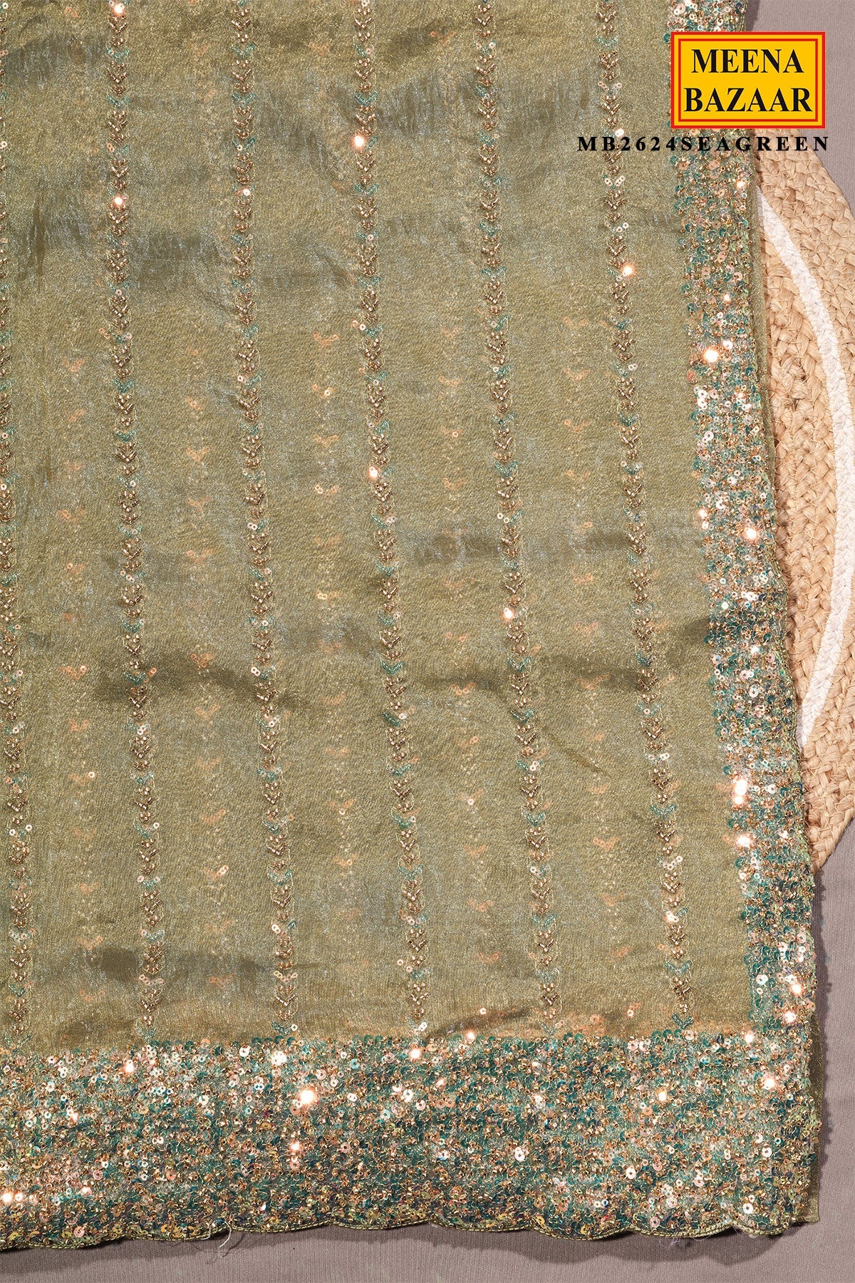 Sea Green Tissue Sequin Saree