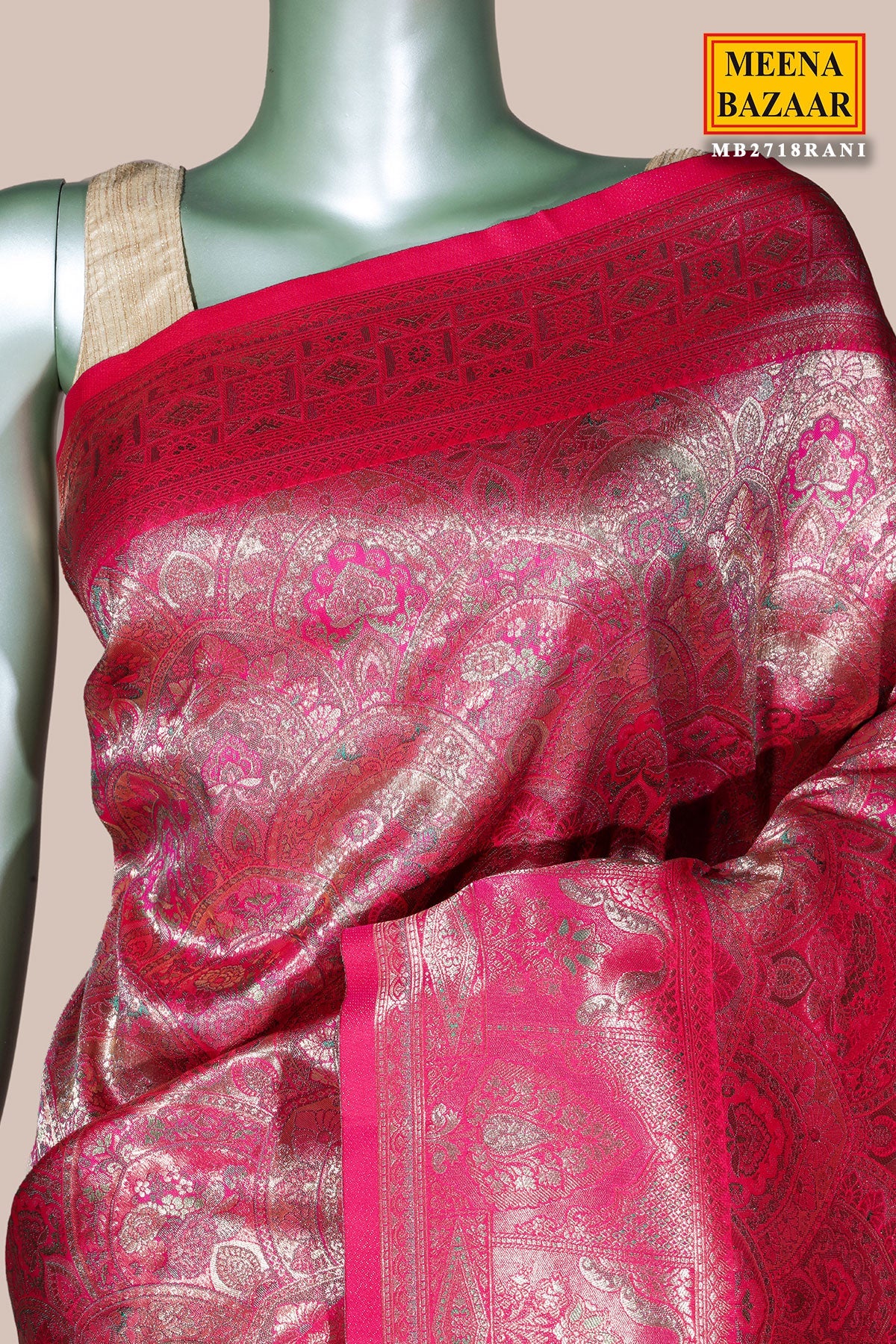 Rani Silk Weaving Saree Festive Traditional Wear