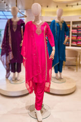 Rani Silk Neck Embroidered Ready Made Suit Set