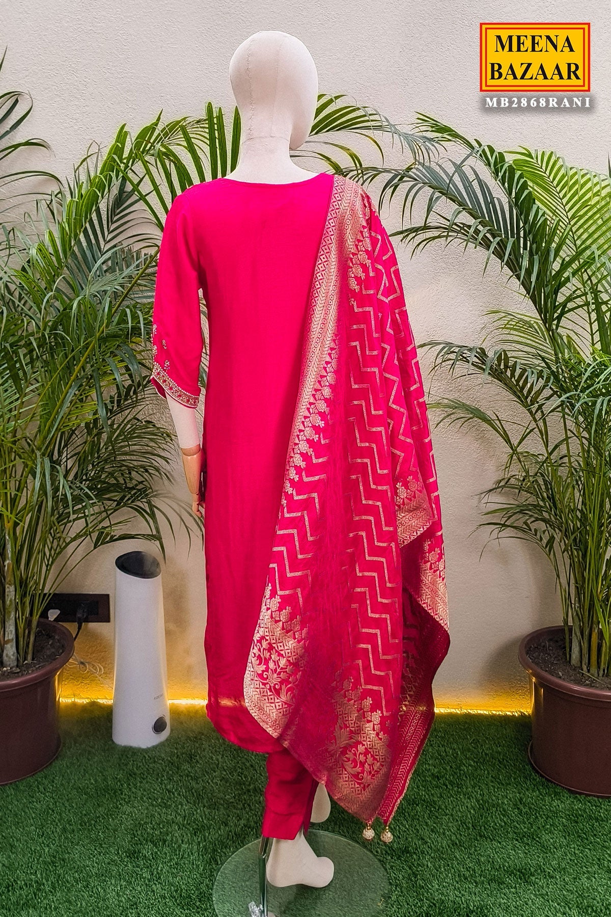 Rani Neck Embroidered Silk Readymade Suit Party & Festive Wear