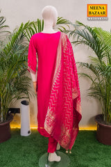 Rani Neck Embroidered Silk Readymade Suit Party & Festive Wear