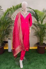 Rani Neck Embroidered Silk Readymade Suit Party & Festive Wear
