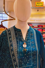 Peacock Blue Printed Readymade Suit Set with Dupatta Festive & Casual Wear