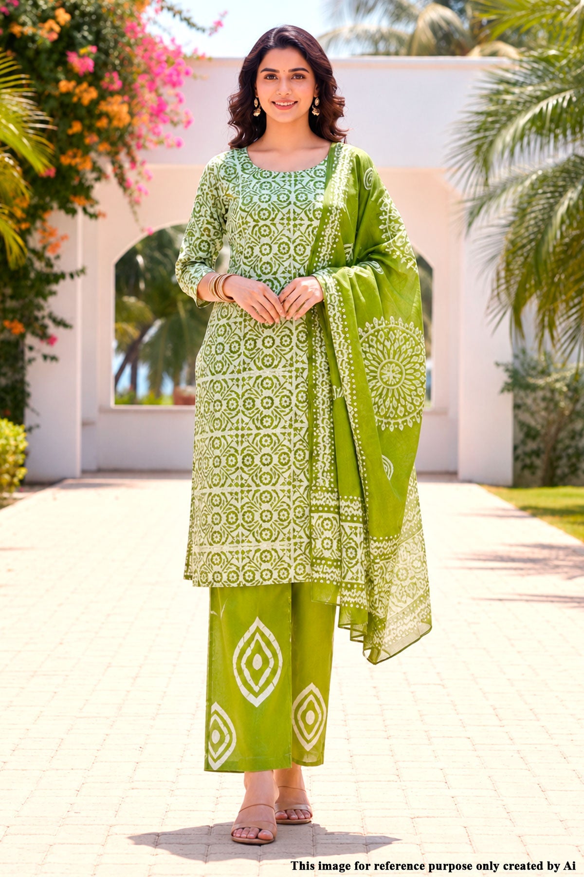 Mehandi Green Printed Kurta Set with Dupatta
