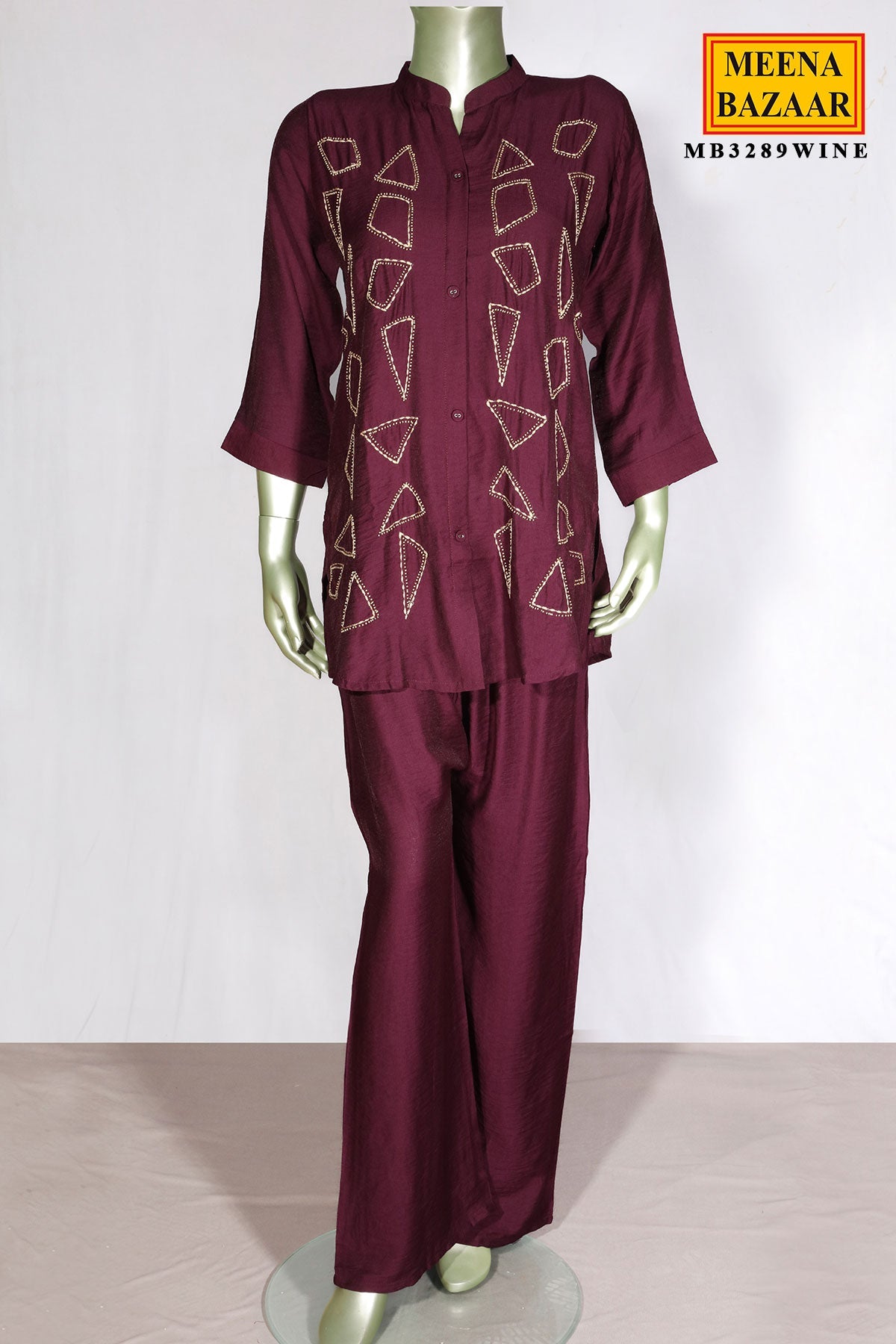 Wine Embroidered Rayon Kurti