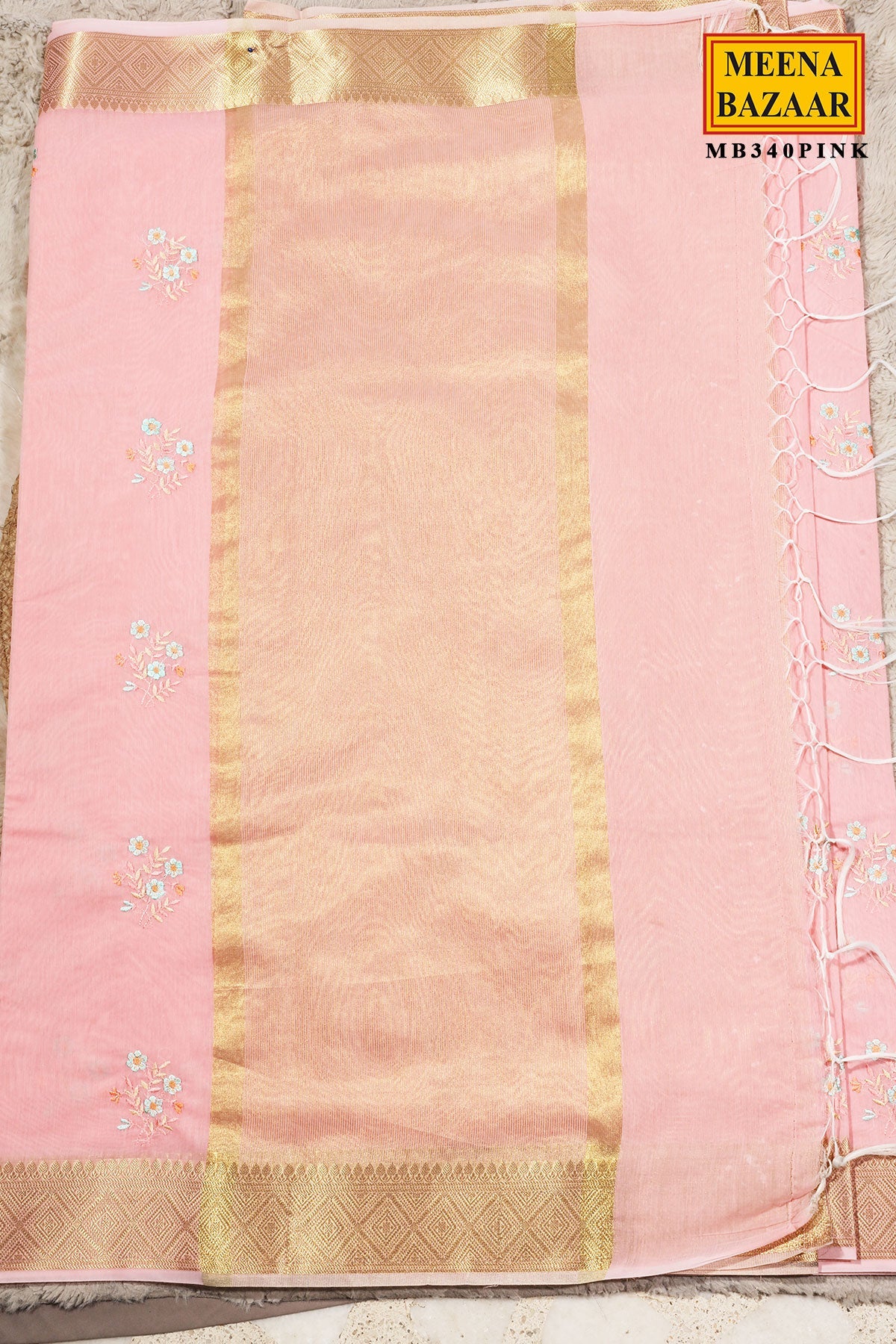 Pink Cotton Resham Butta Saree