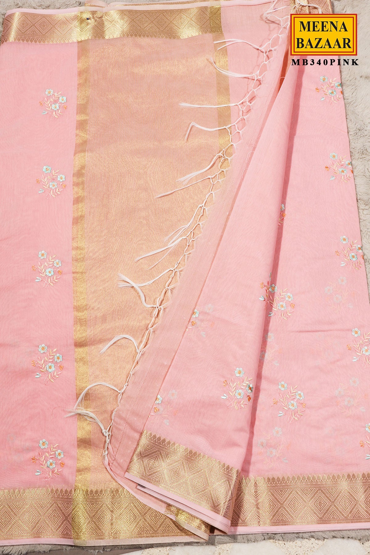 Pink Cotton Resham Butta Saree