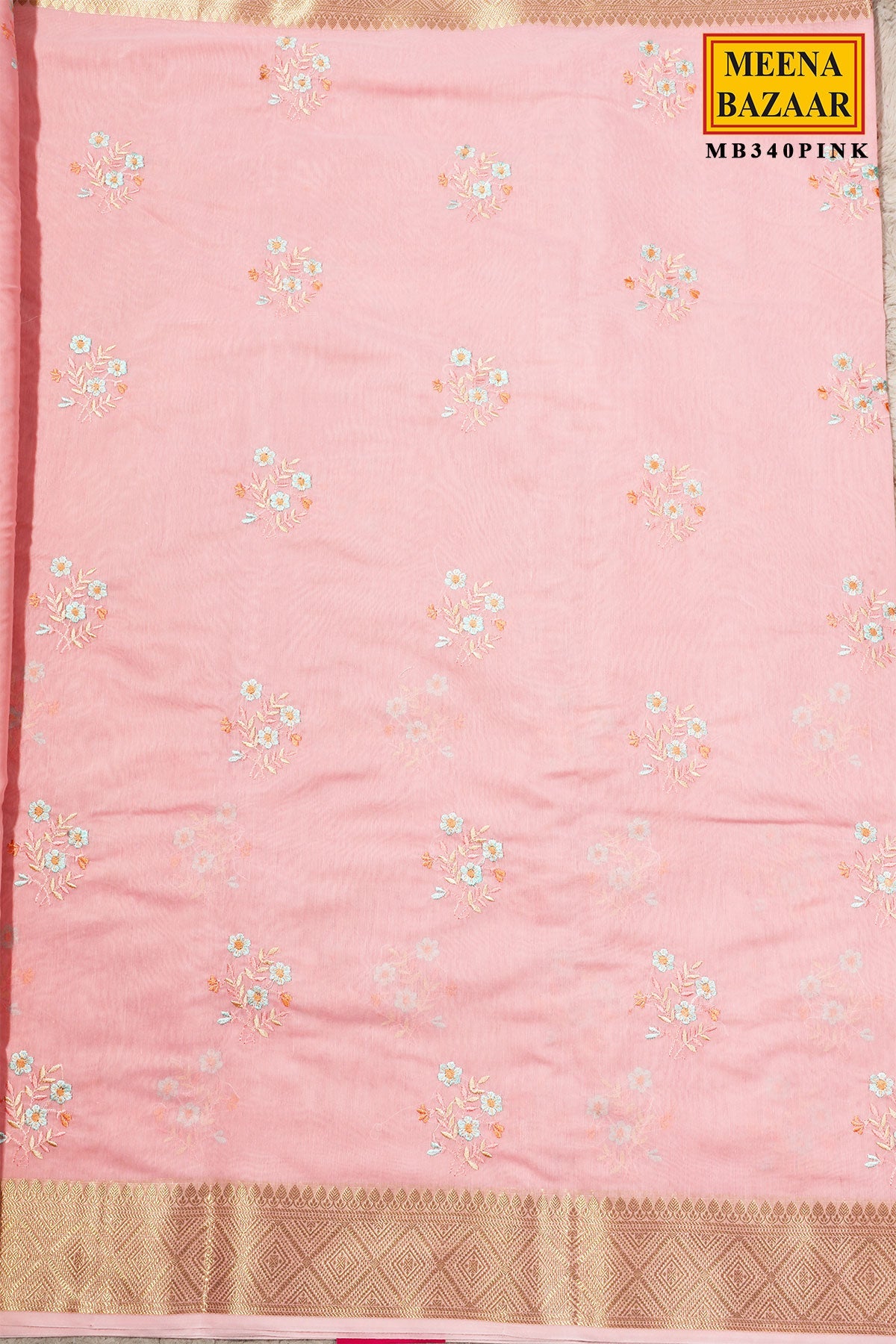 Pink Cotton Resham Butta Saree