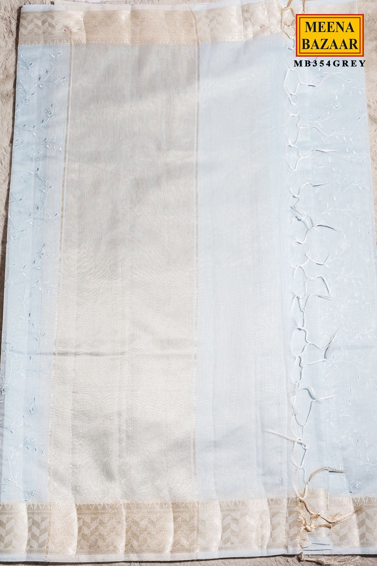 Grey Cotton Resham Butta Saree