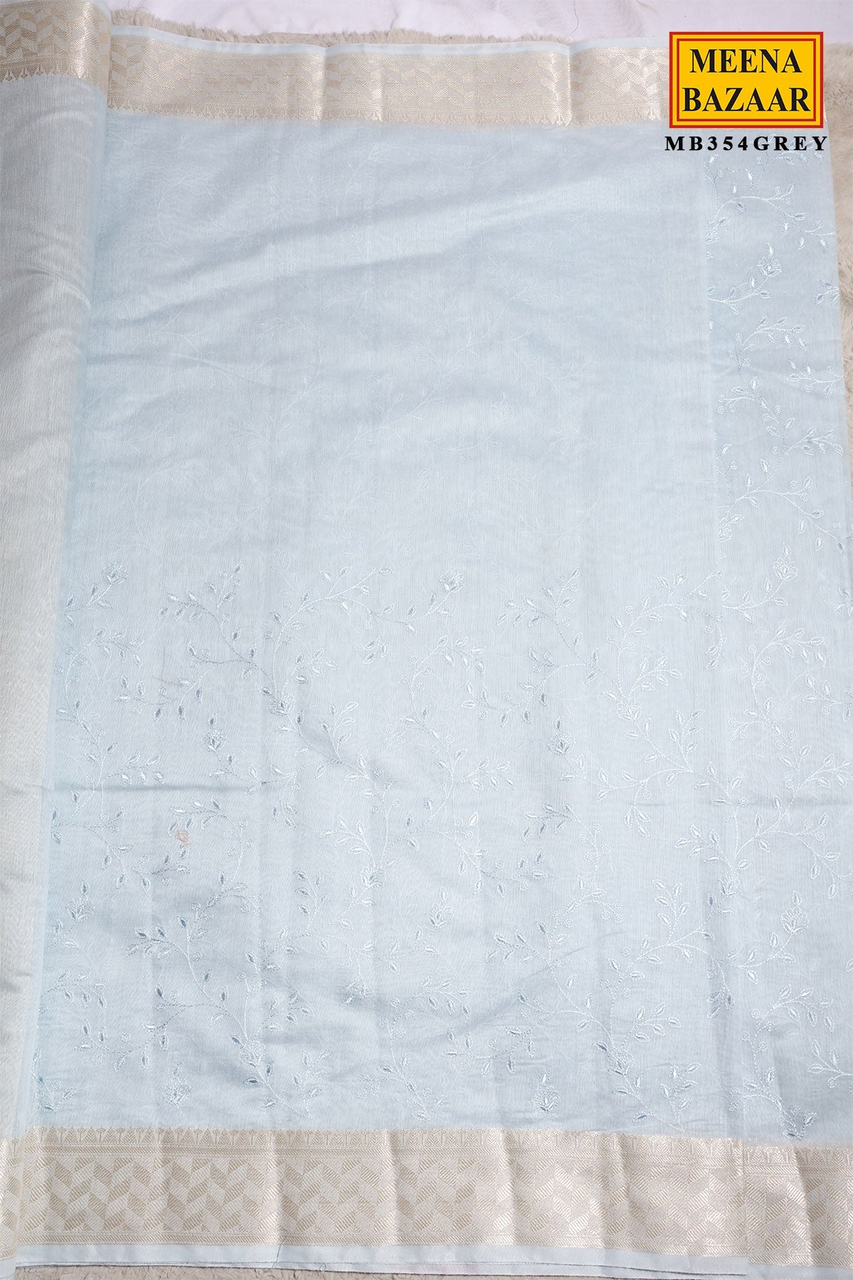 Grey Cotton Resham Butta Saree