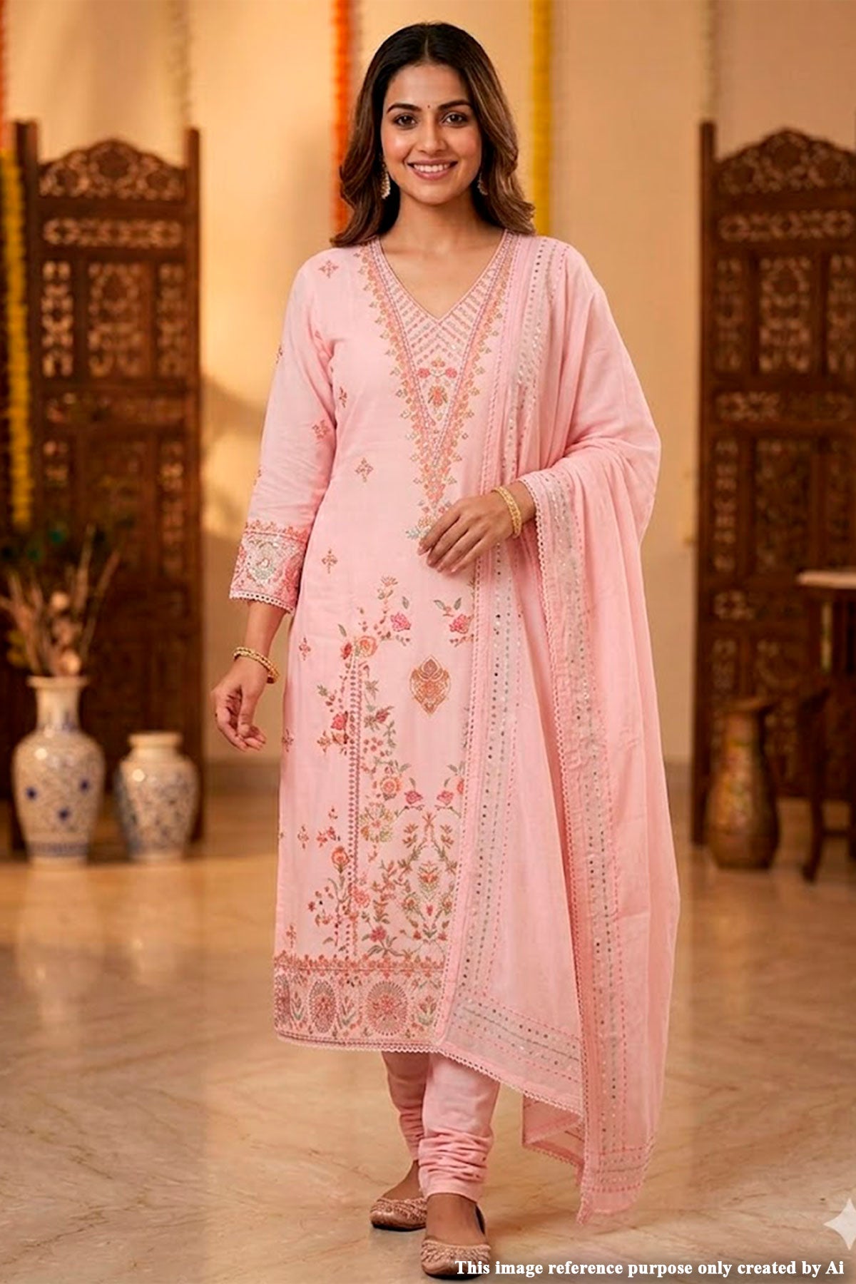 Pink Cotton Unstitched Suit with Embroidery