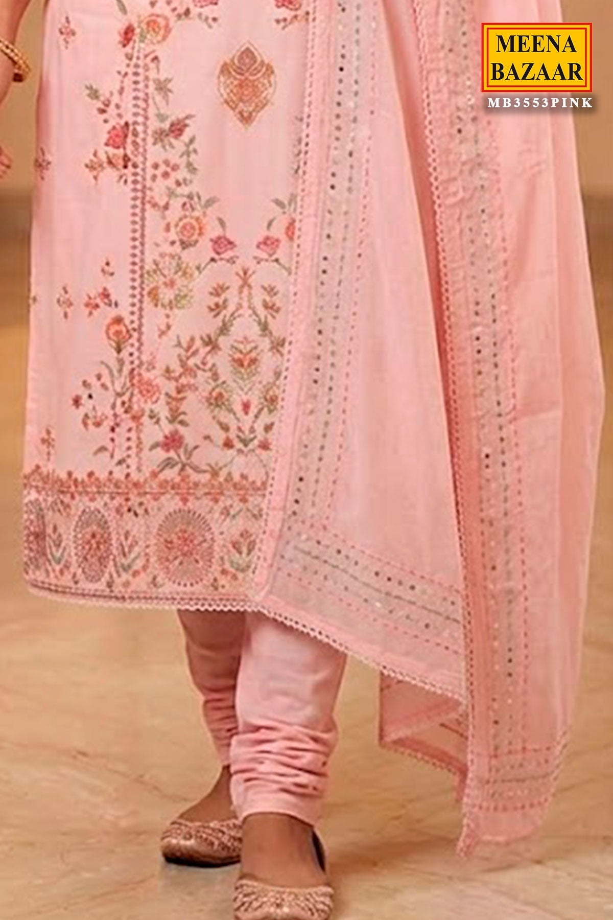 Pink Cotton Unstitched Suit with Embroidery