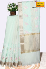 Sea Green Cotton Resham Jaal Saree