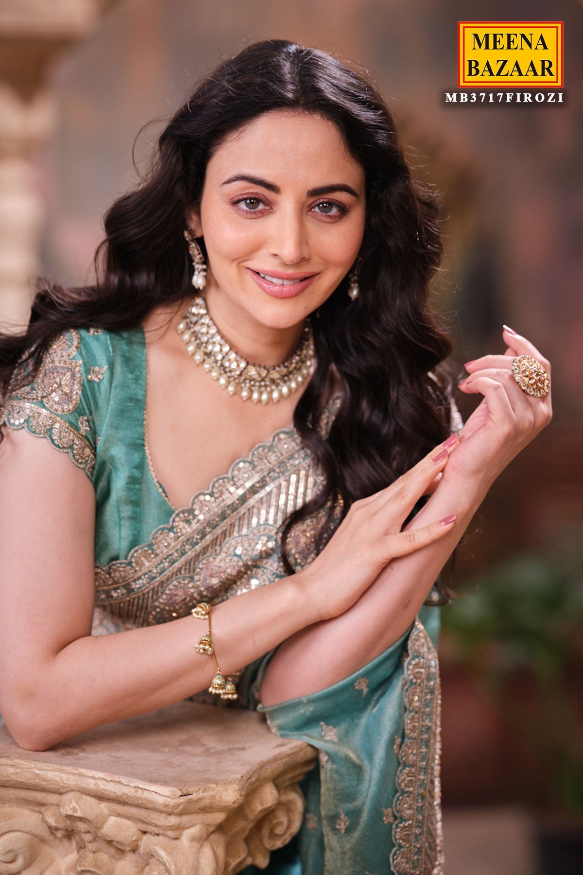Firozi Shimmer Saree Elegant Party & Festive Wear