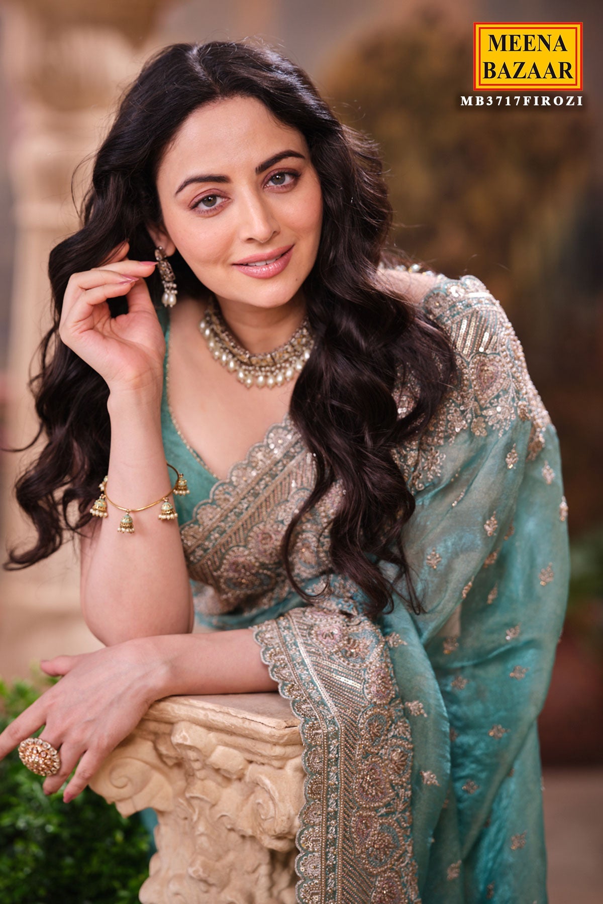 Firozi Shimmer Saree Elegant Party & Festive Wear