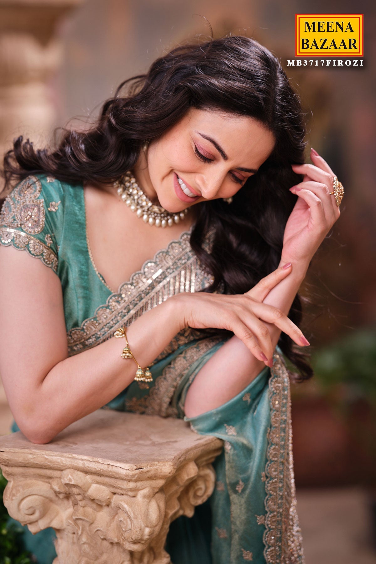 Firozi Shimmer Saree Elegant Party & Festive Wear
