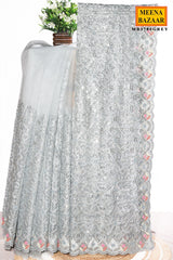 Grey Resham Jaal Net Saree