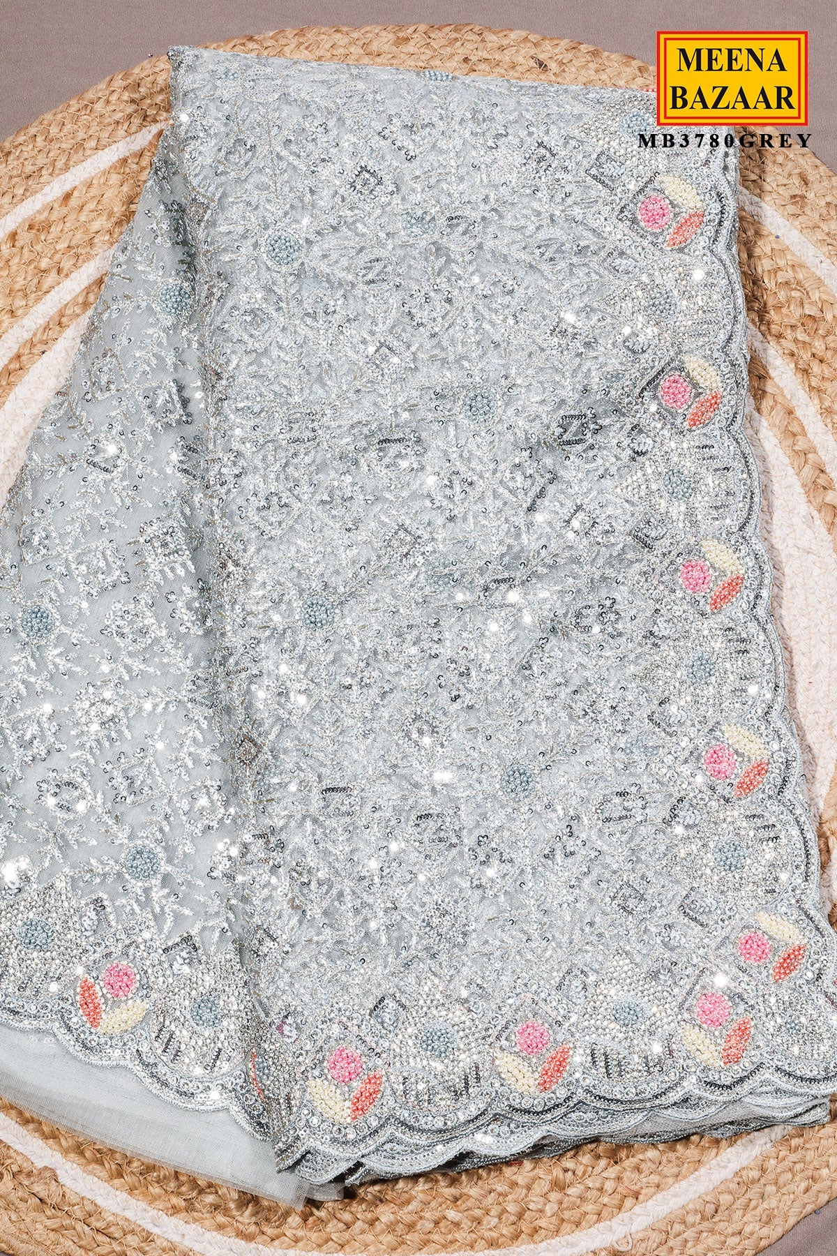 Grey Resham Jaal Net Saree