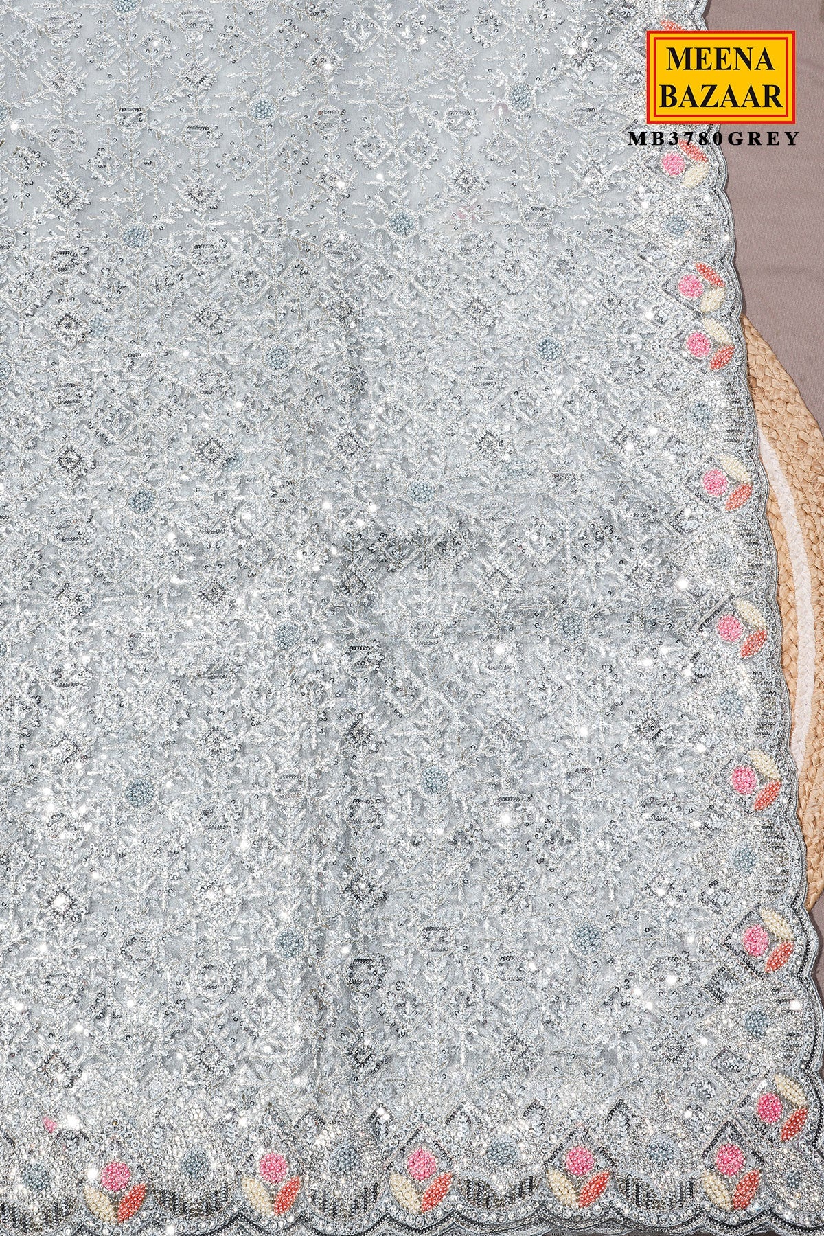 Grey Resham Jaal Net Saree