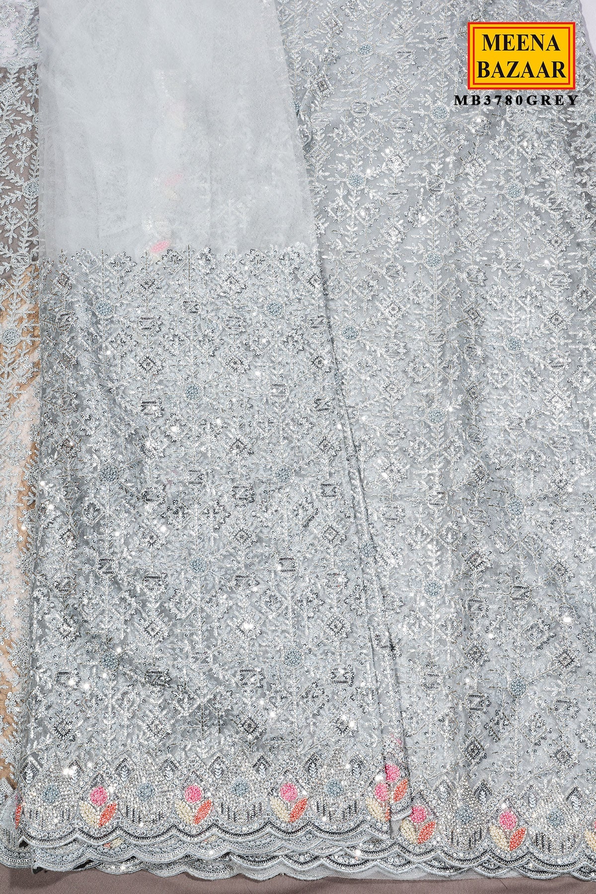 Grey Resham Jaal Net Saree
