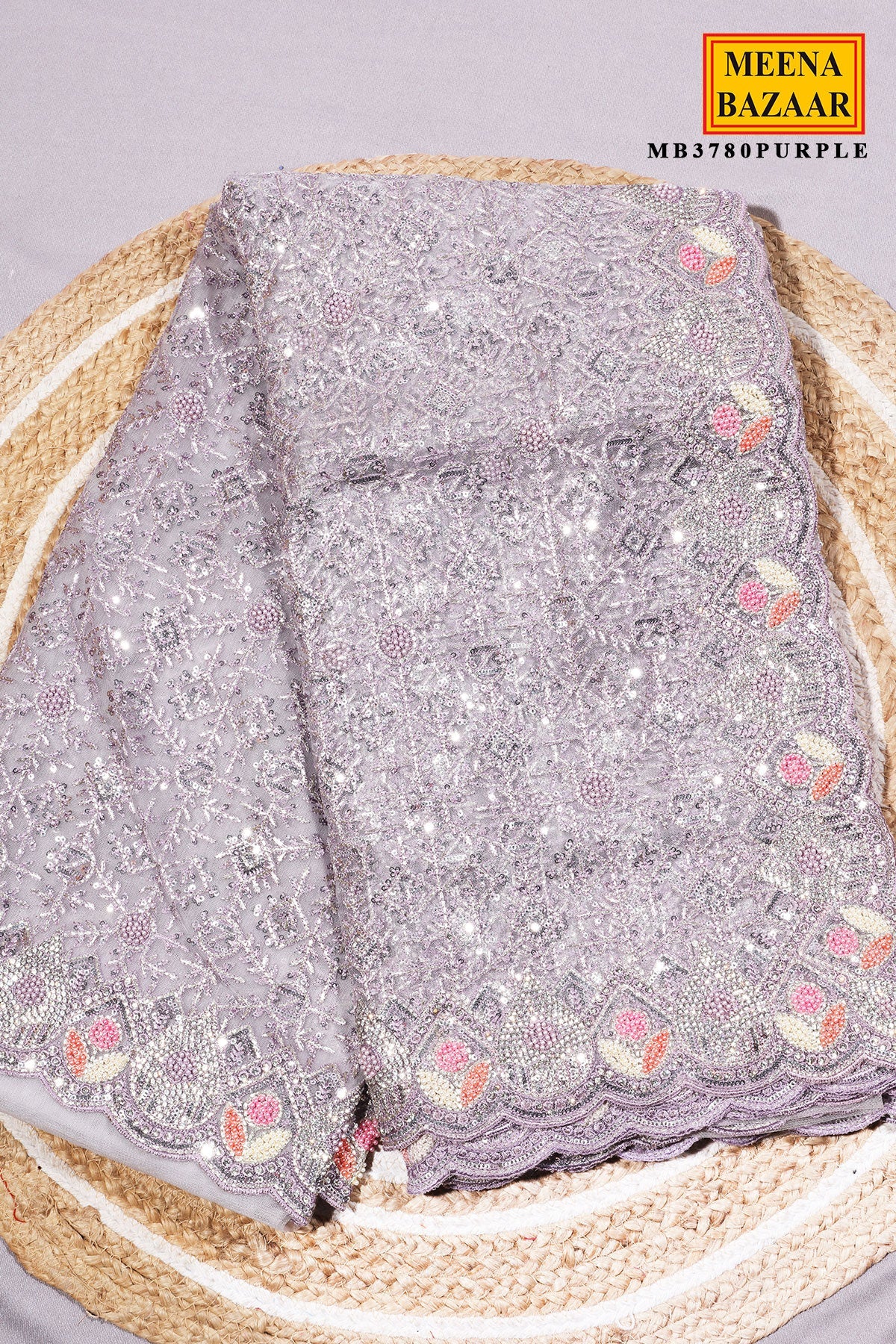 Purple Resham Jaal Net Saree