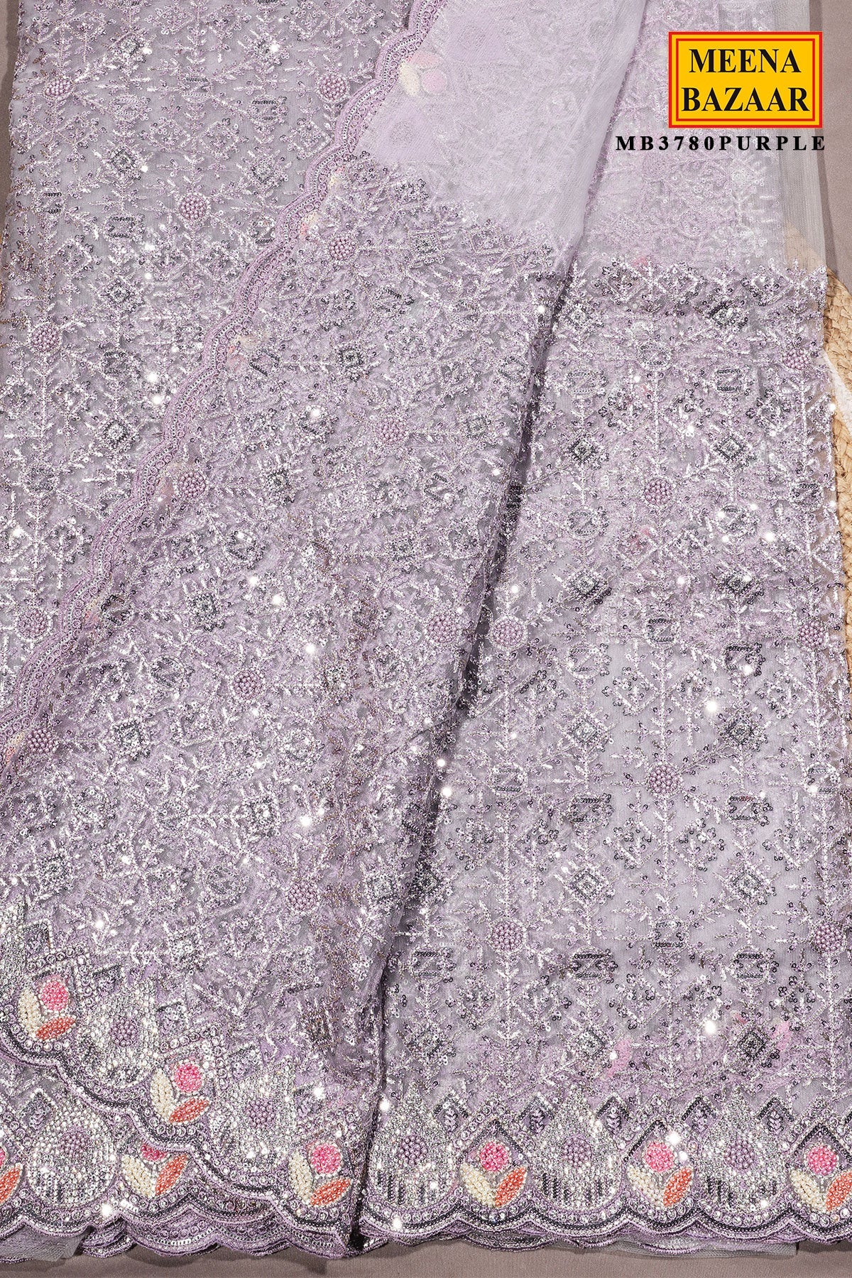 Purple Resham Jaal Net Saree