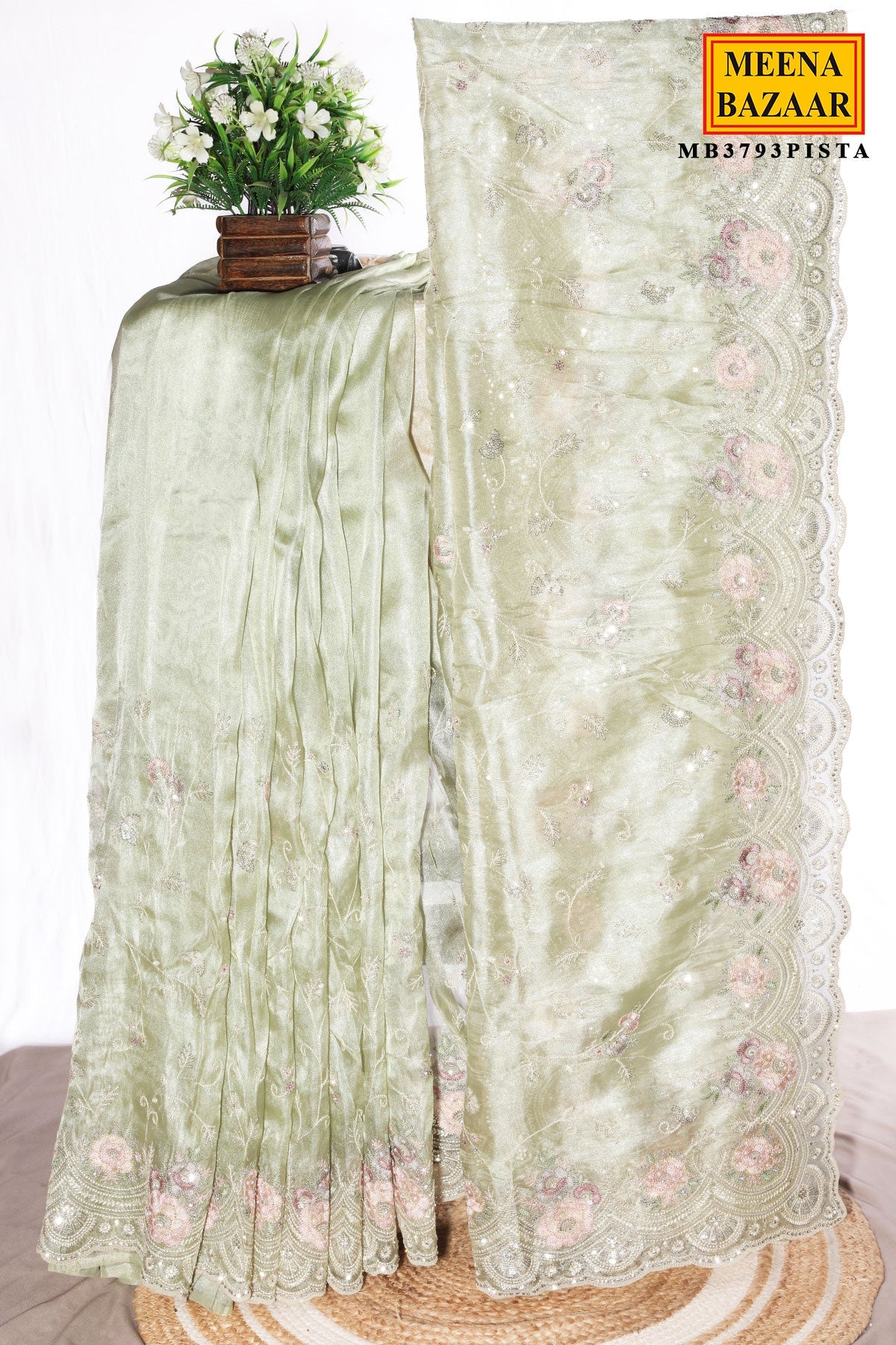 Pista Resham Jaal Tissue Saree