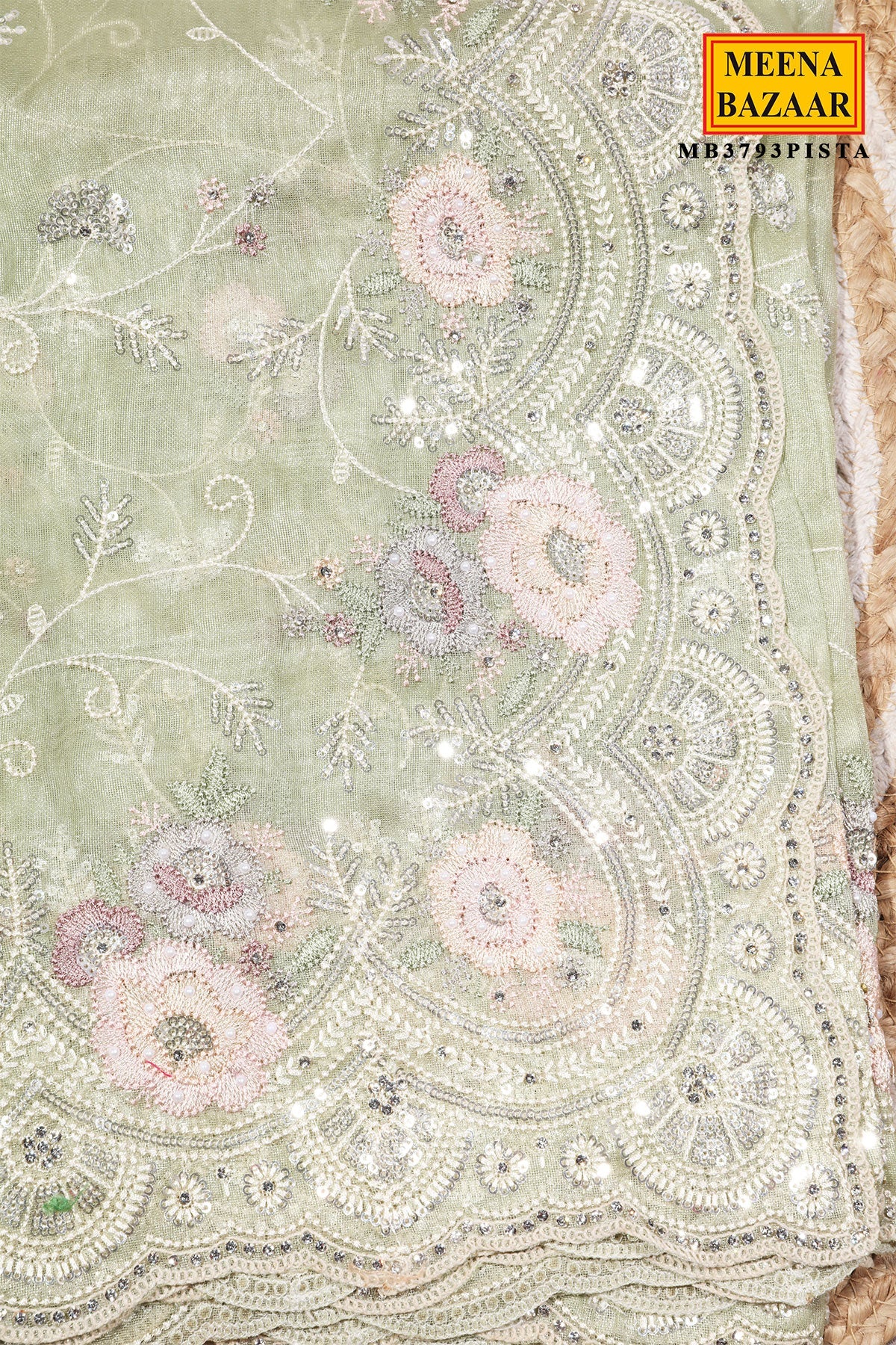 Pista Resham Jaal Tissue Saree