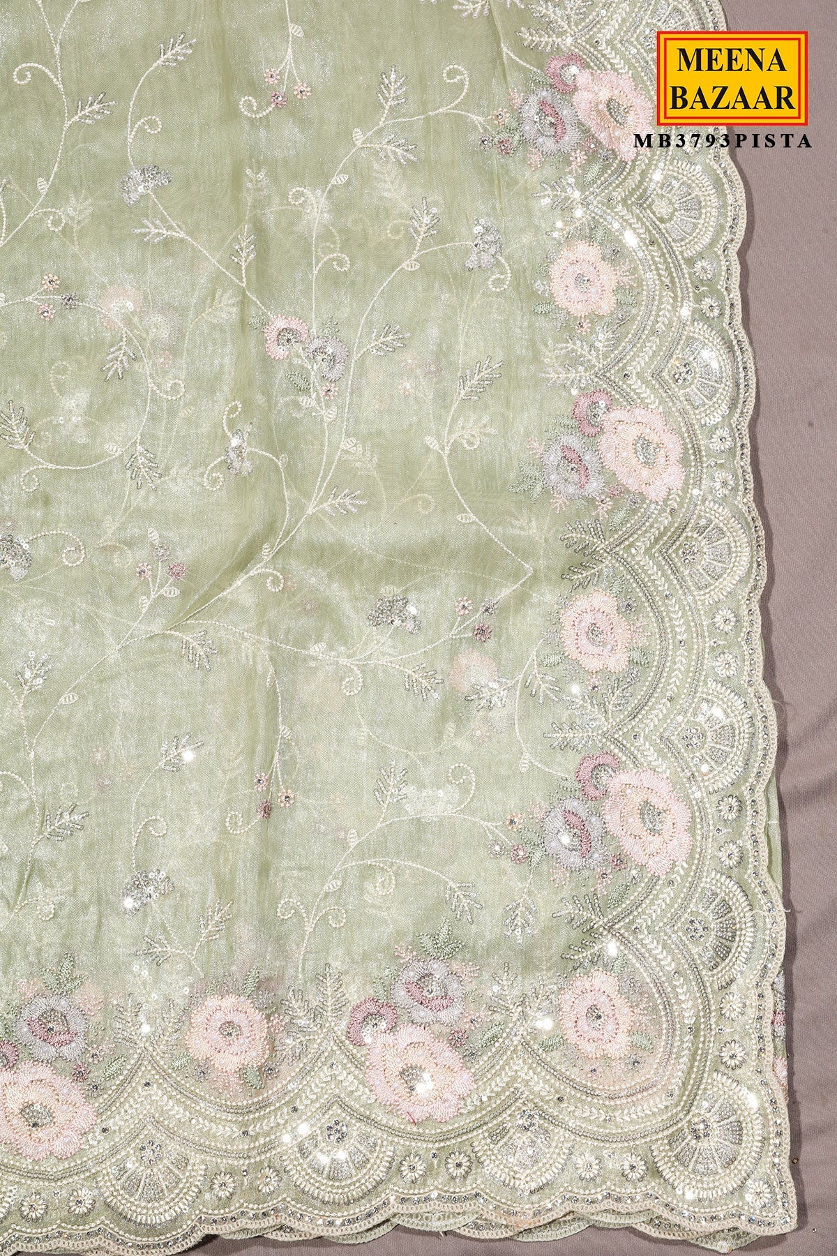 Pista Resham Jaal Tissue Saree