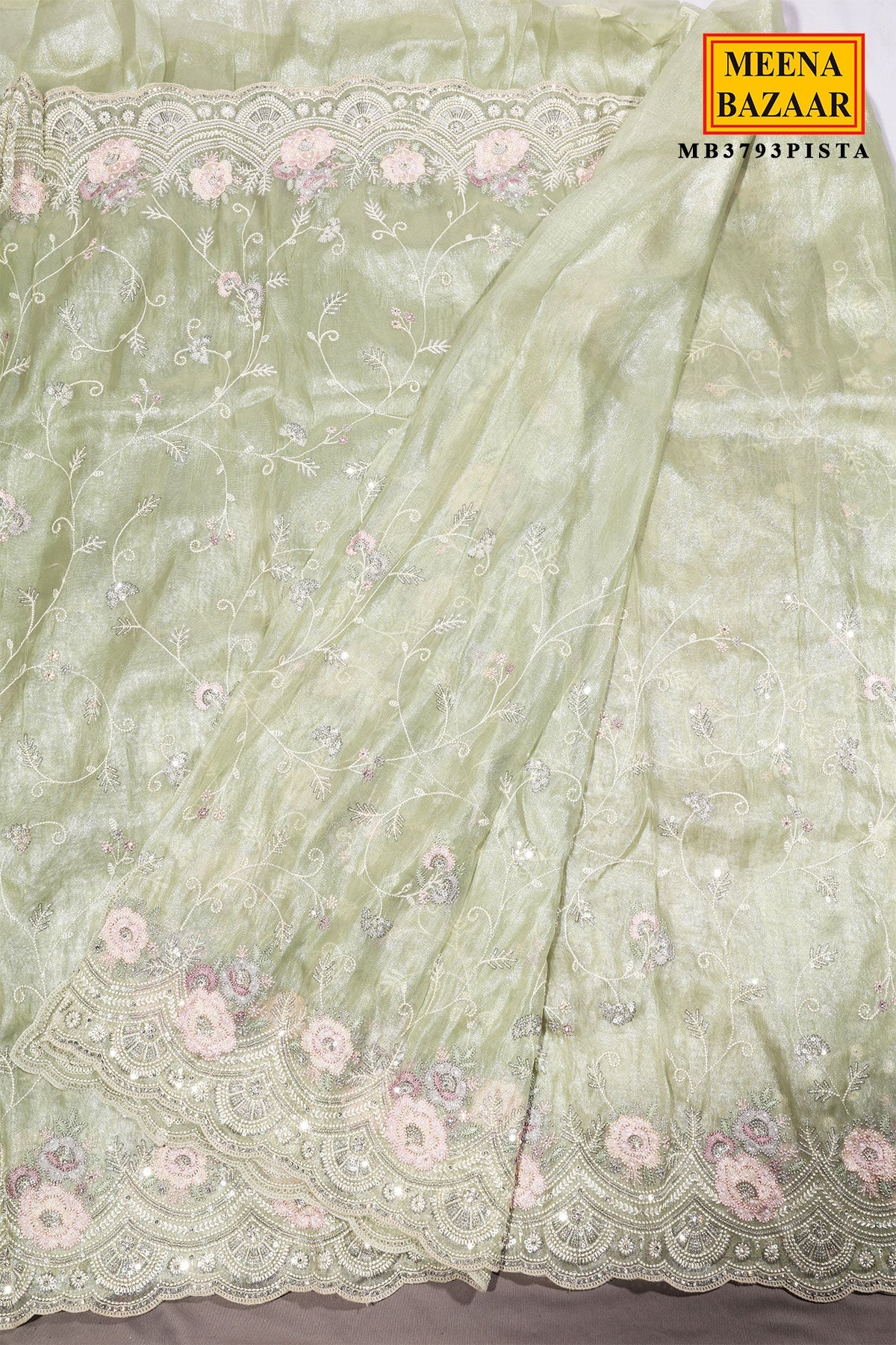 Pista Resham Jaal Tissue Saree