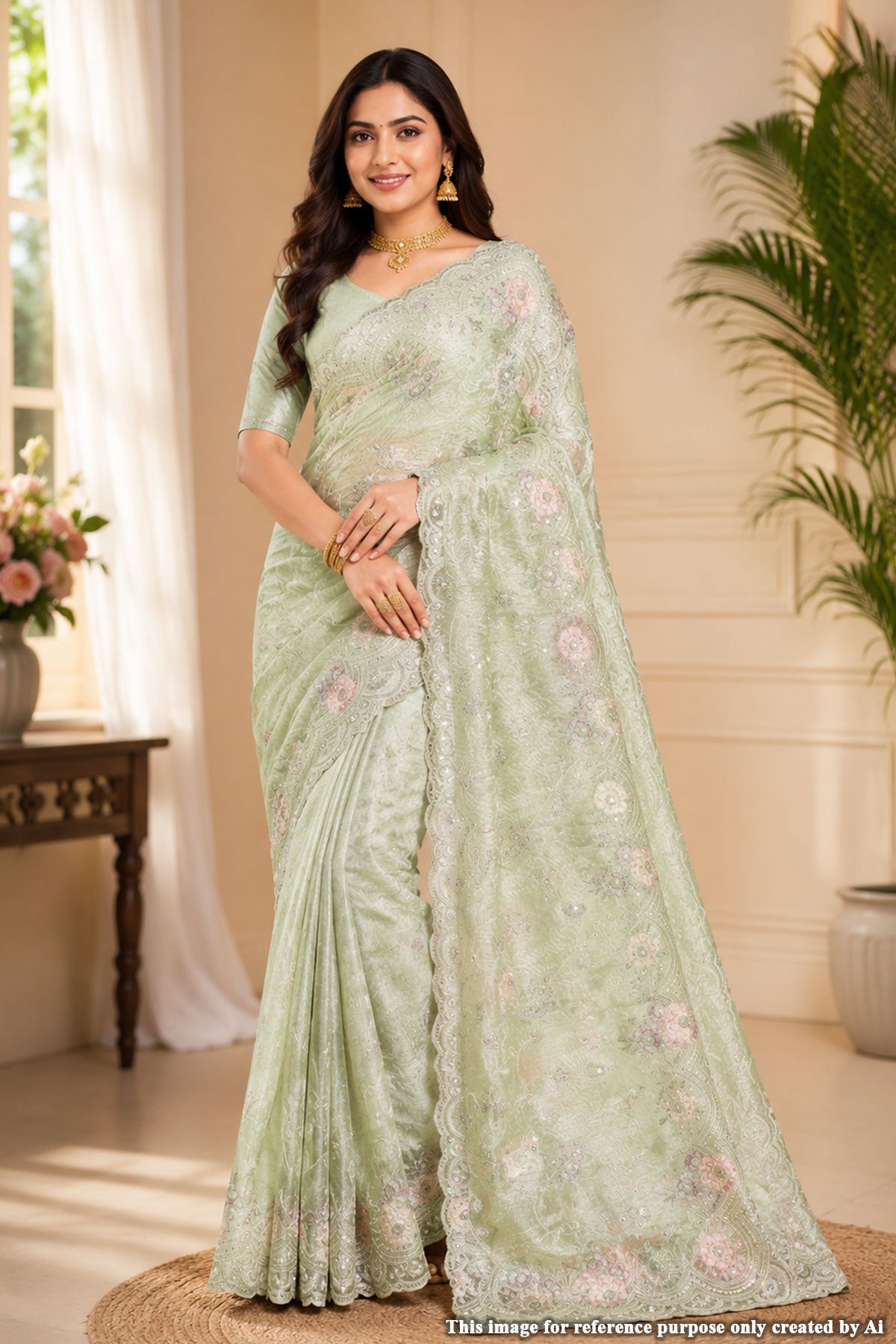 Pista Resham Jaal Tissue Saree