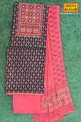 Black Cotton Printed Unstitched Suit Set with Dupatta