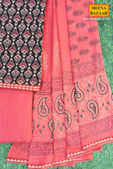 Black Cotton Printed Unstitched Suit Set with Dupatta