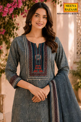 Green Printed Cotton Suit Set with Statement Dupatta