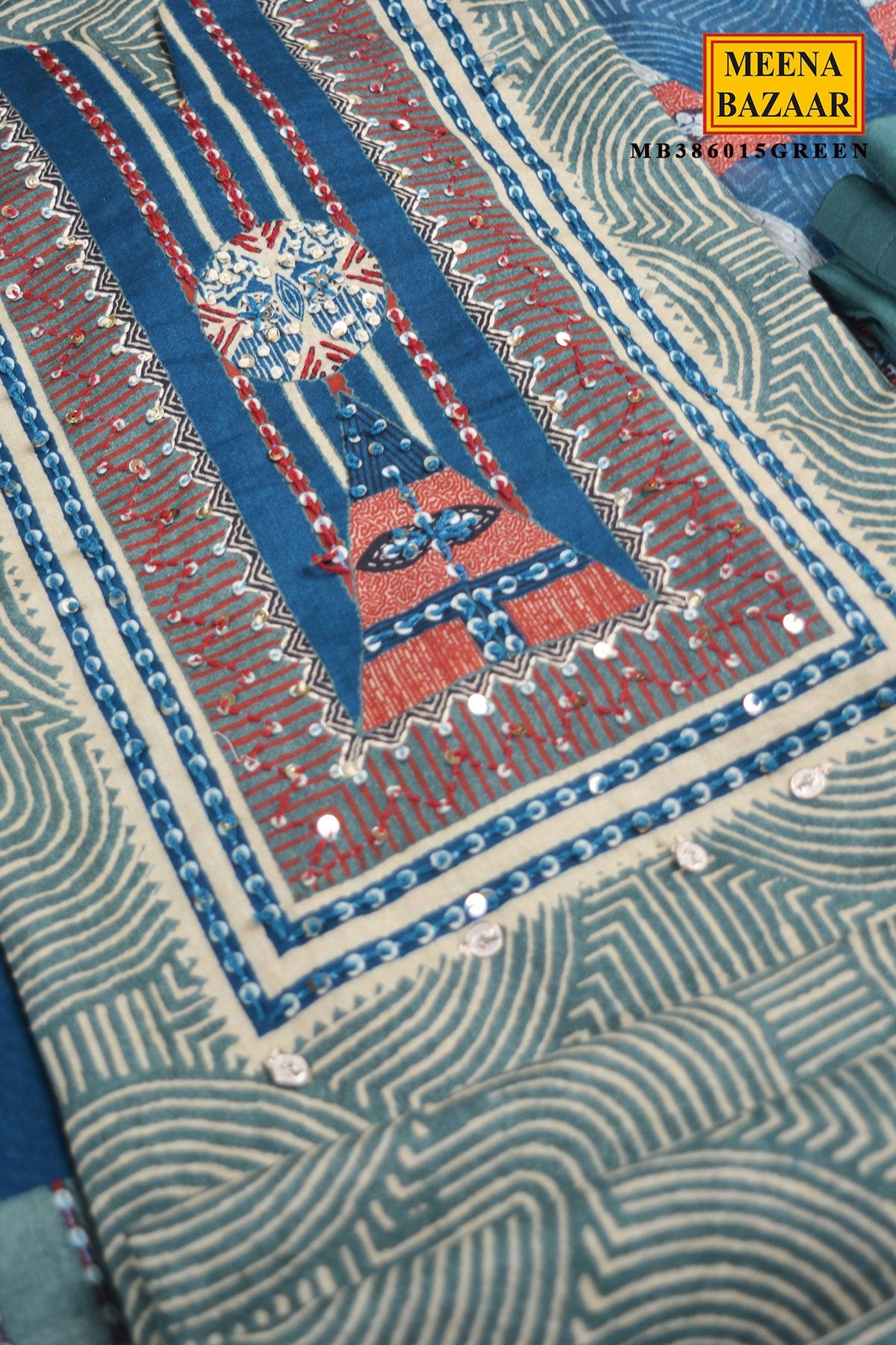 Green Printed Cotton Suit Set with Statement Dupatta