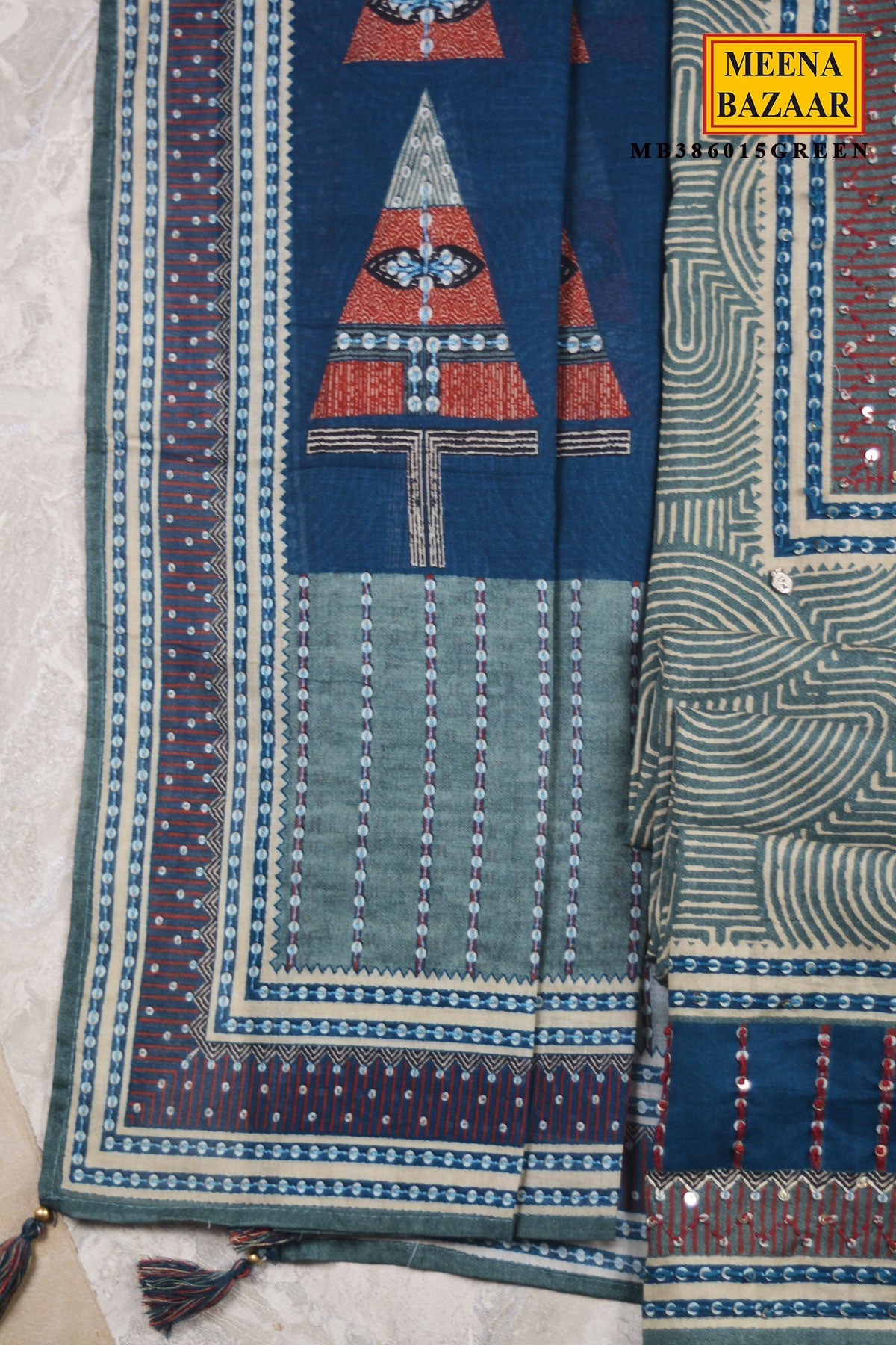 Green Printed Cotton Suit Set with Statement Dupatta