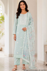 Sea Green Cotton Embroidered Unstitched Suit Set