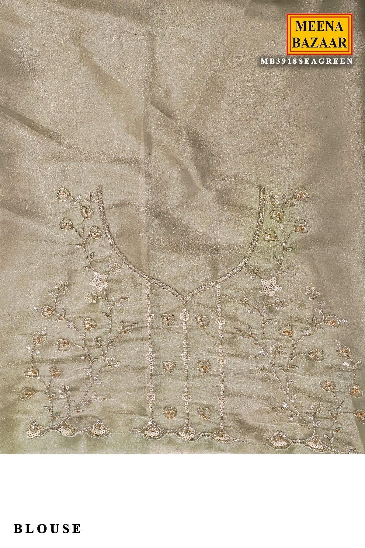 Sea Green Tissue Embroidered Saree