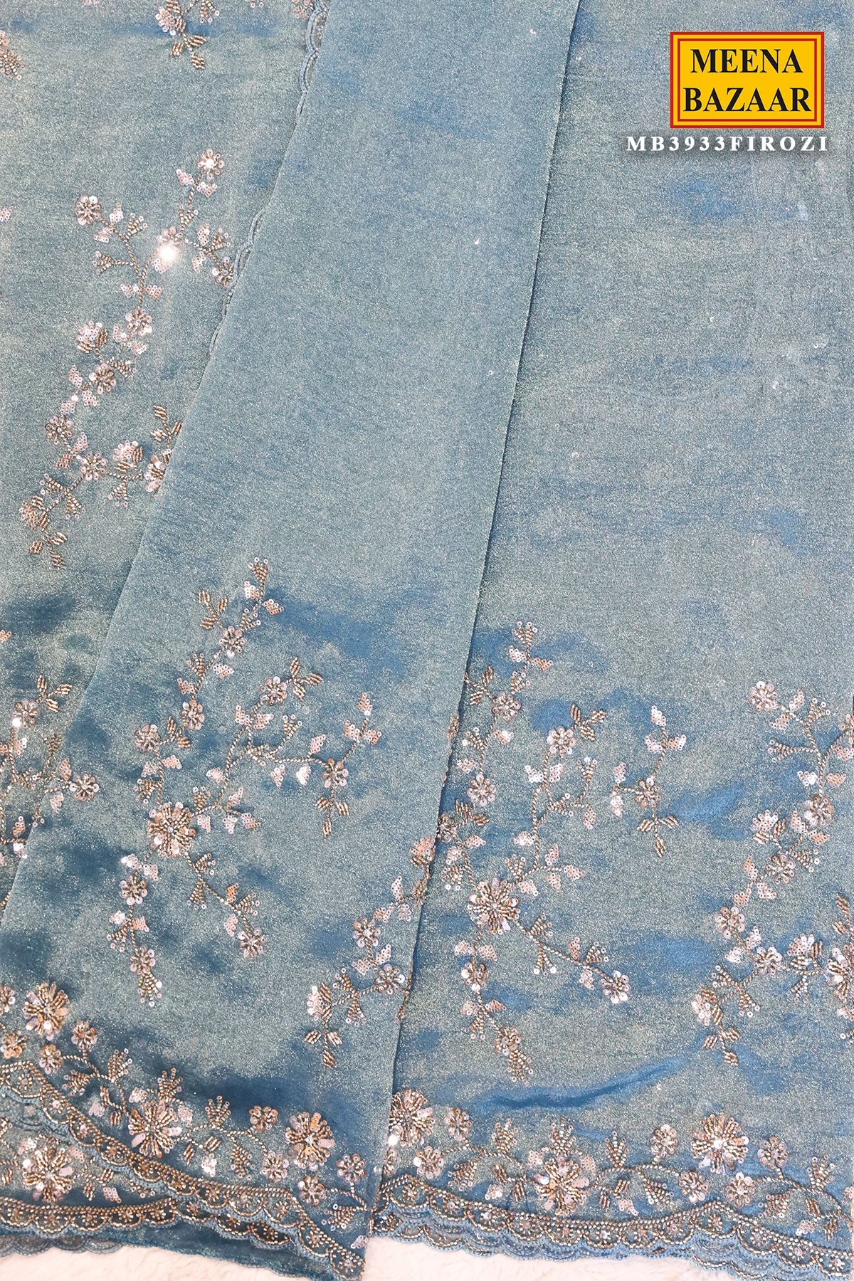 Firozi Tissue Sequined Jal Saree