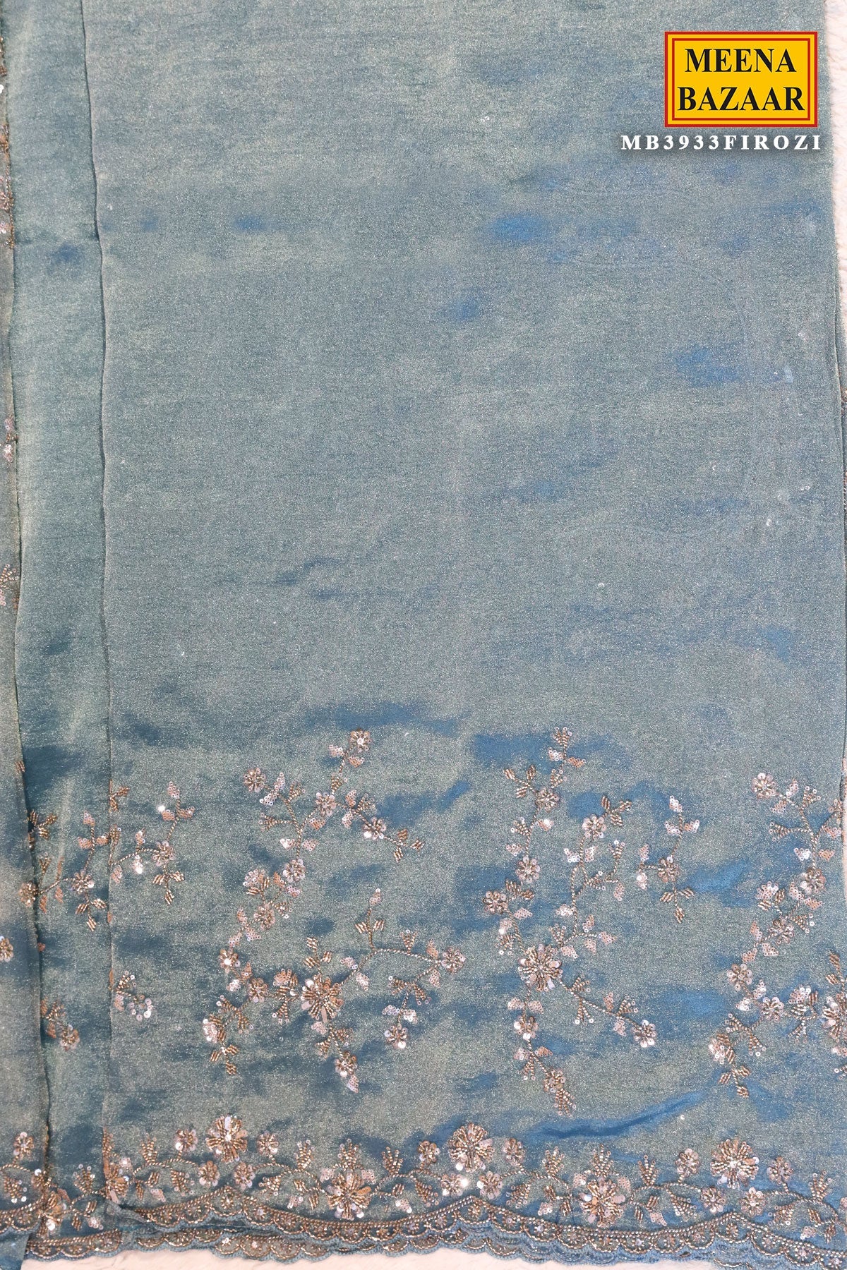 Firozi Tissue Sequined Jal Saree