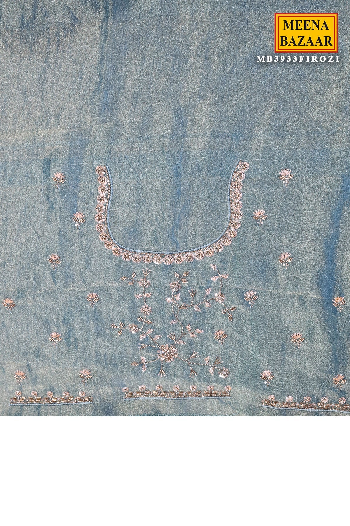 Firozi Tissue Sequined Jal Saree