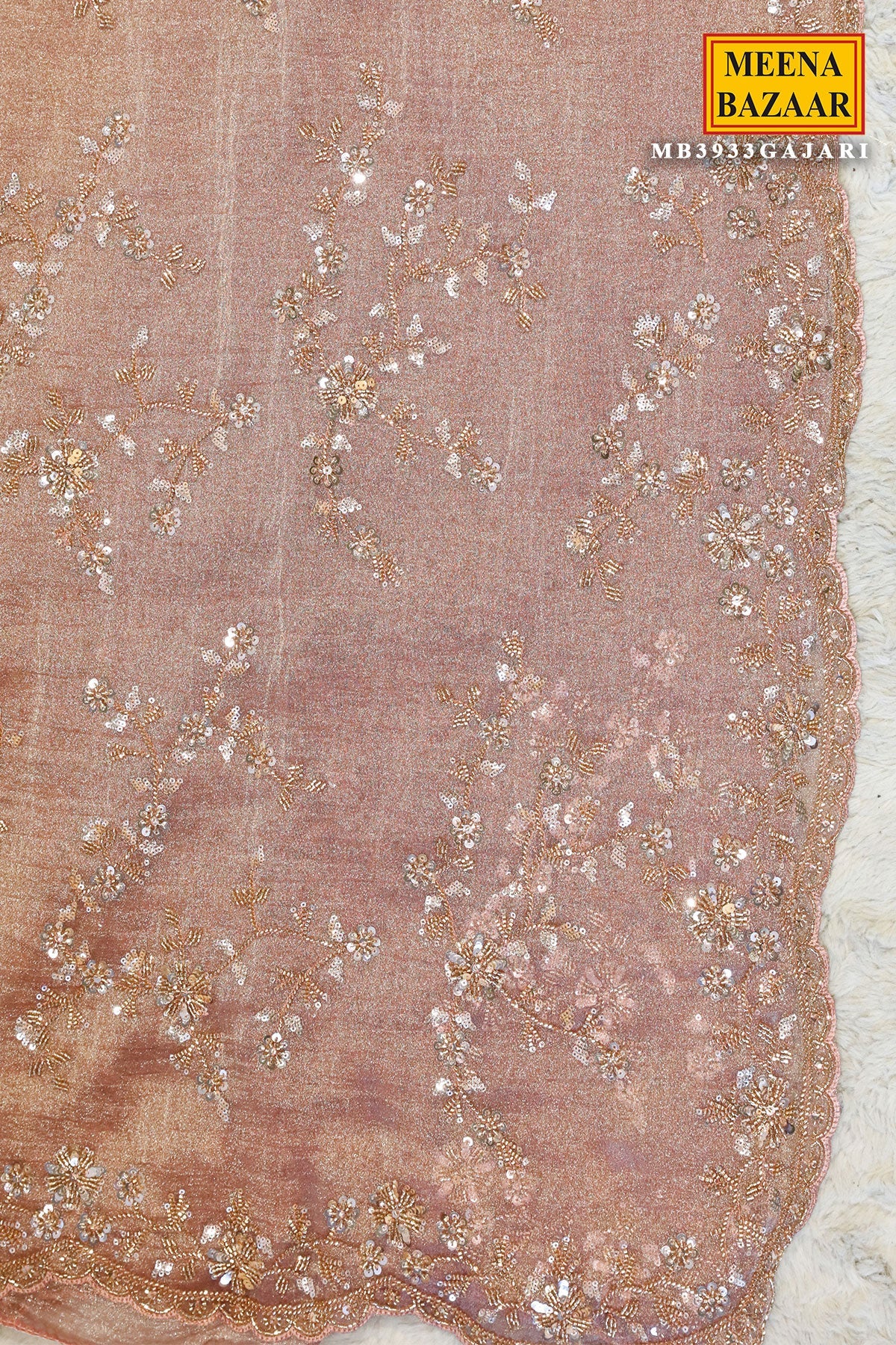 Gajari Tissue Sequined Jal Saree