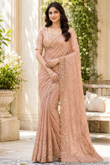 Gajari Tissue Sequined Jal Saree