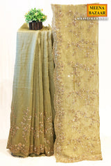 Mehandi Tissue Sequined Jal Saree