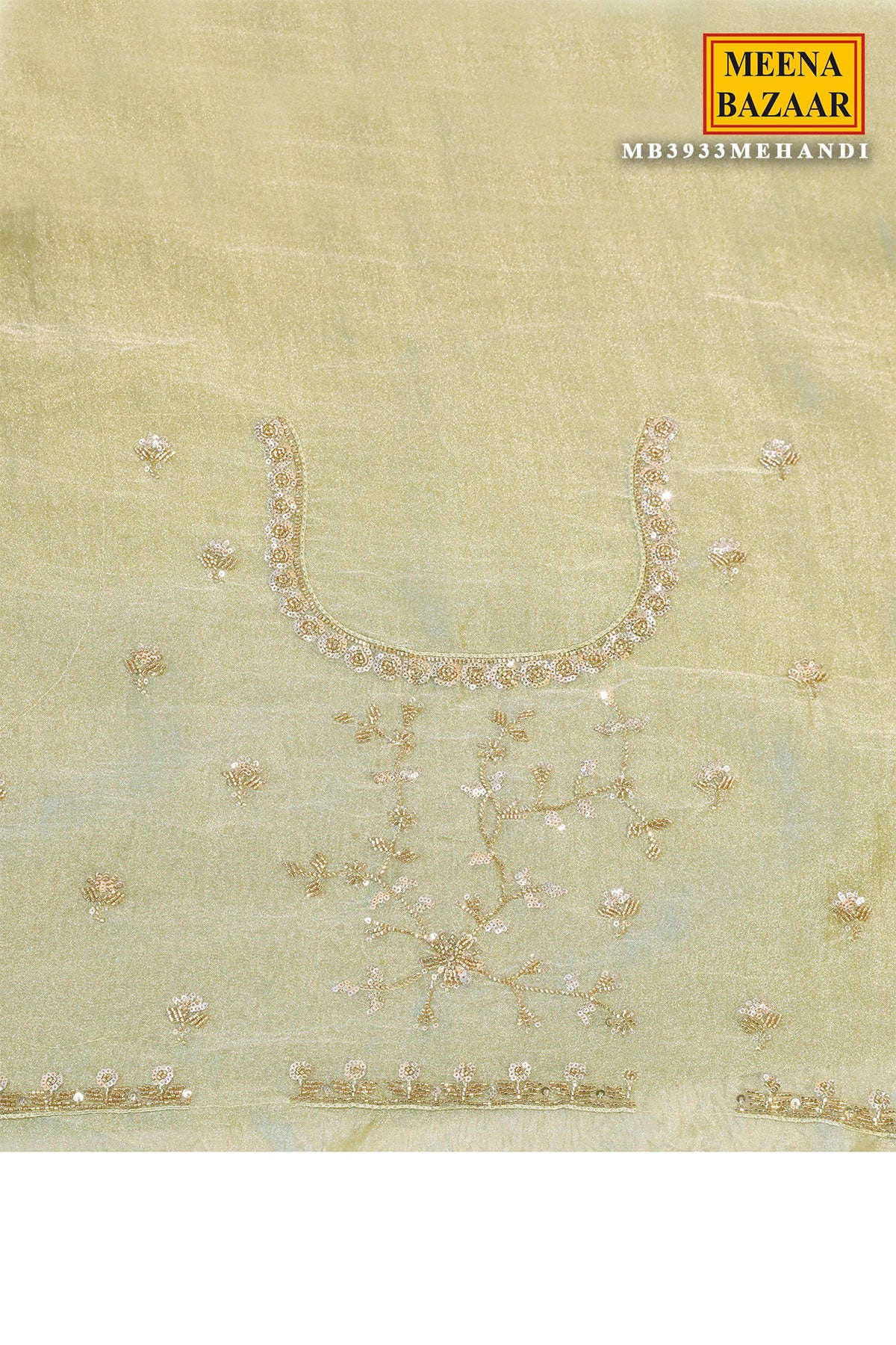 Mehandi Tissue Sequined Jal Saree